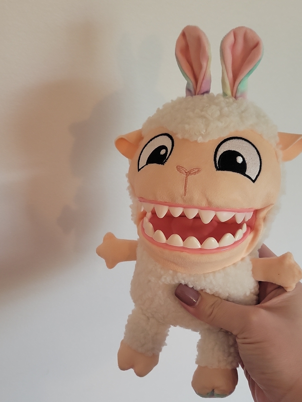 Chatter Chomper Plush Lamb Puppet Toy - Cream and Pink